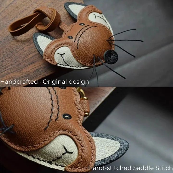 Woodland Fox Leather Bag Charm – Handmade French Lambskin Keychain | Whimsical Animal Pendant | Cute Gift for Bag & Car - Tomlynam