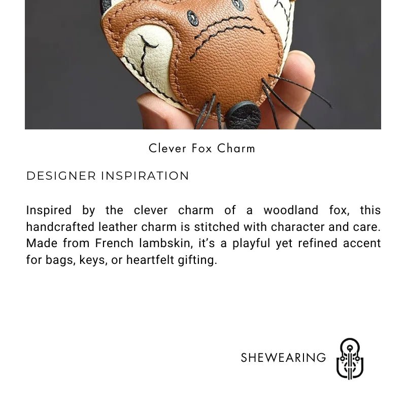 Woodland Fox Leather Bag Charm – Handmade French Lambskin Keychain | Whimsical Animal Pendant | Cute Gift for Bag & Car - Tomlynam