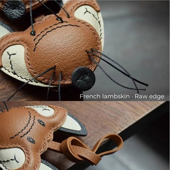 Woodland Fox Leather Bag Charm – Handmade French Lambskin Keychain | Whimsical Animal Pendant | Cute Gift for Bag & Car - Tomlynam
