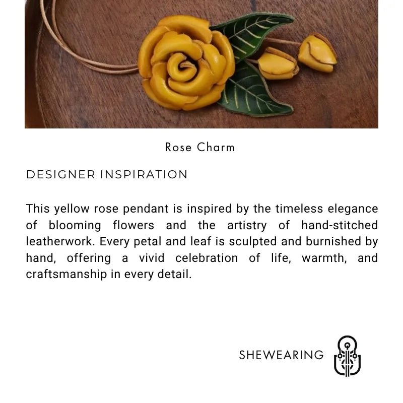 Yellow Rose Leather Bag Charm – Handmade Full - Grain Cowhide Floral Pendant | Hand - Polished Accessory for Tote & Purse Decoration - Tomlynam