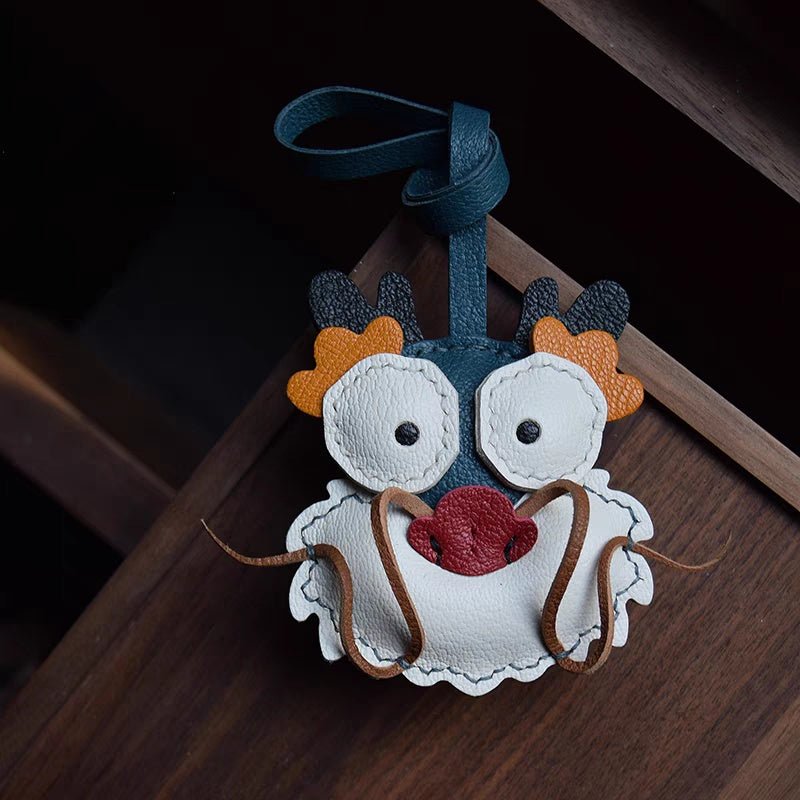 Zodiac Dragon Leather Bag Charm – Handcrafted Full - Grain Goatskin Keychain | Year of the Dragon Gift | Whimsical Bag Pendant - Tomlynam