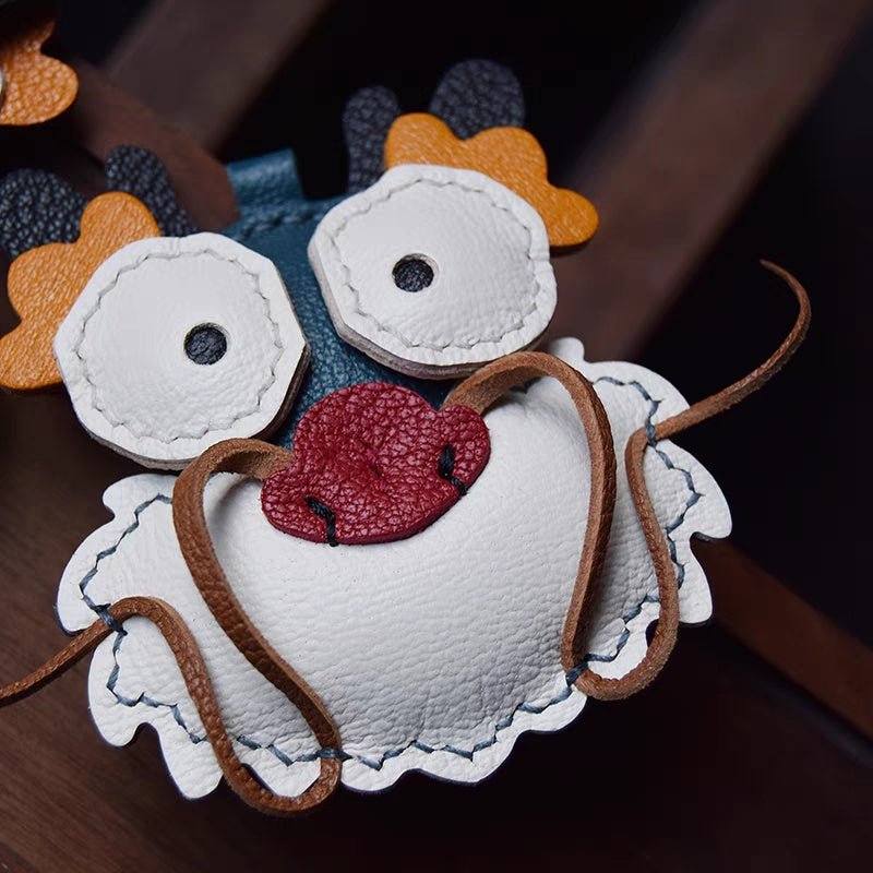 Zodiac Dragon Leather Bag Charm – Handcrafted Full - Grain Goatskin Keychain | Year of the Dragon Gift | Whimsical Bag Pendant - Tomlynam