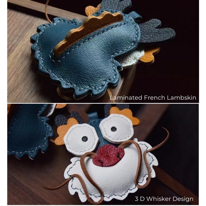 Zodiac Dragon Leather Bag Charm – Handcrafted Full - Grain Goatskin Keychain | Year of the Dragon Gift | Whimsical Bag Pendant - Tomlynam