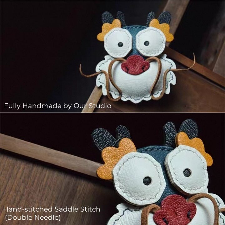 Zodiac Dragon Leather Bag Charm – Handcrafted Full - Grain Goatskin Keychain | Year of the Dragon Gift | Whimsical Bag Pendant - Tomlynam