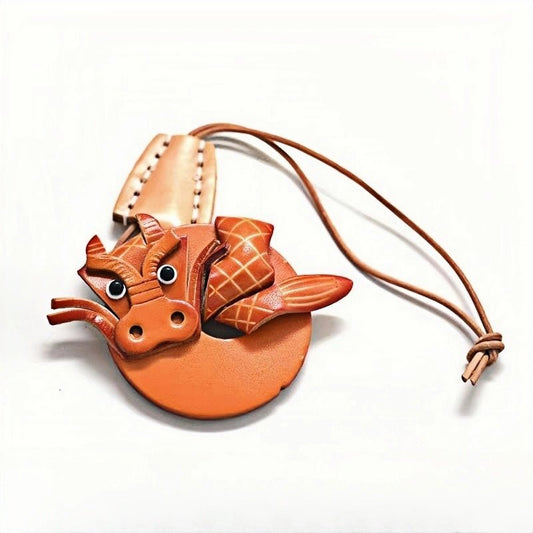 Zodiac Dragon Leather Charm – Nordic - Style Handcrafted Goatskin Accessory for Bags, Keys, and Journals, Unique Gift - Tomlynam